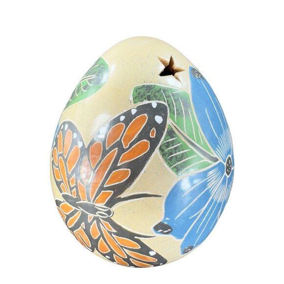 Hand Crafted Pottery Luminary Tea Light Holder Norman Calero Flower Butterfly - Picture 4 of 16